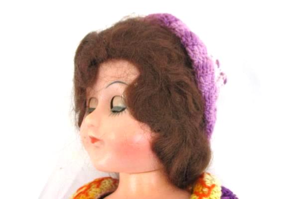 Vintage ATC Doll Purple Handmade Crochet Dress & Bloomers with Hat Sleepy Eyes