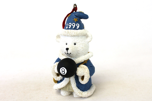 Marshall Fields 1999 Dayton Hudson Resin White Bear with 8 Ball Ornament In Box
