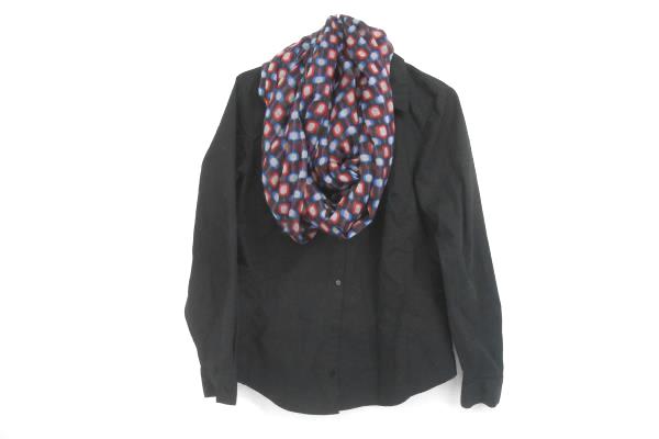 Worthington Women's 14 Black Button Down Dress Shirt Geometric Infinity Scarf