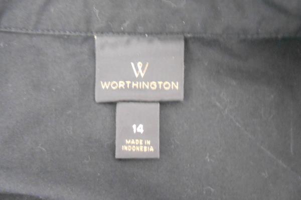 Worthington Women's 14 Black Button Down Dress Shirt Geometric Infinity Scarf