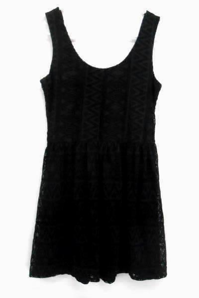 Love Reign Sleeveless Little Black Dress LBD Elastic Waist Crochet Overlay Sz M