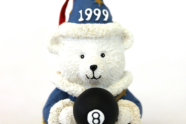 Marshall Fields 1999 Dayton Hudson Resin White Bear with 8 Ball Ornament In Box