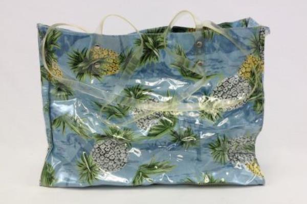 Large Clear Vinyl Pineapple Design Fabric Beach Tote Easy Fasten Closure