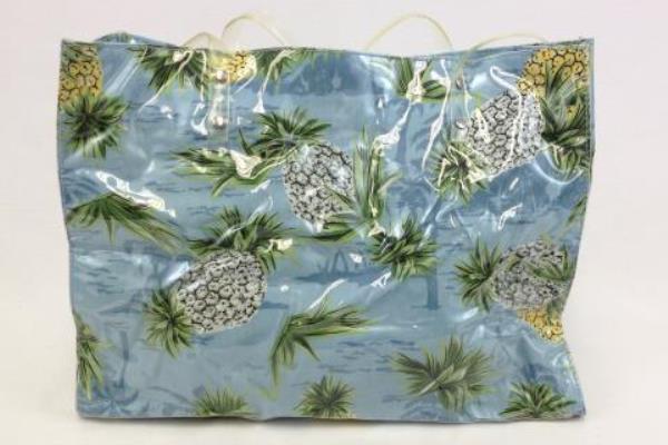 Large Clear Vinyl Pineapple Design Fabric Beach Tote Easy Fasten Closure