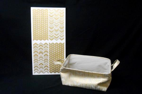Gold Chevron Pattern Canvas Wall Art 24" x 12" w/ Matching Canvas Basket