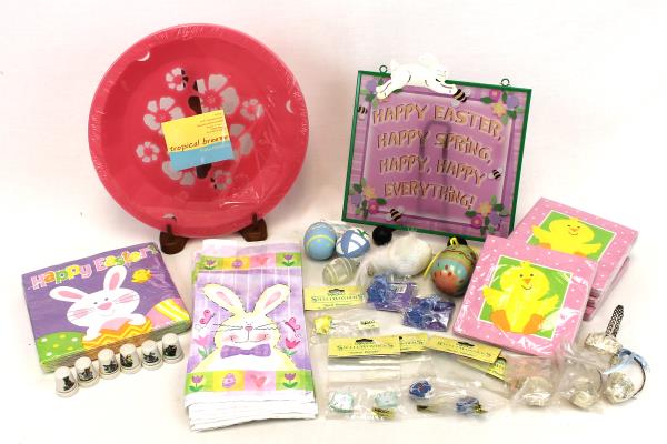 Large Lot Easter Table Holiday Decor Napkins Plate Holders Figurines Gift Bags