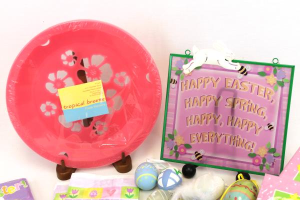 Large Lot Easter Table Holiday Decor Napkins Plate Holders Figurines Gift Bags