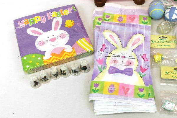 Large Lot Easter Table Holiday Decor Napkins Plate Holders Figurines Gift Bags