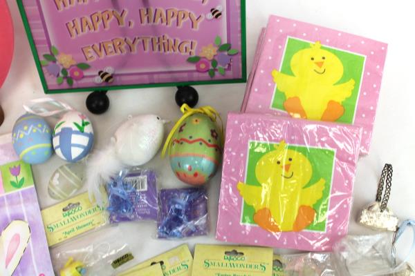 Large Lot Easter Table Holiday Decor Napkins Plate Holders Figurines Gift Bags
