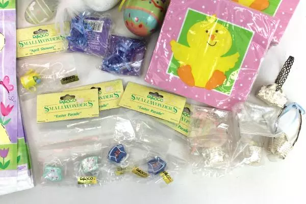 Large Lot Easter Table Holiday Decor Napkins Plate Holders Figurines Gift Bags