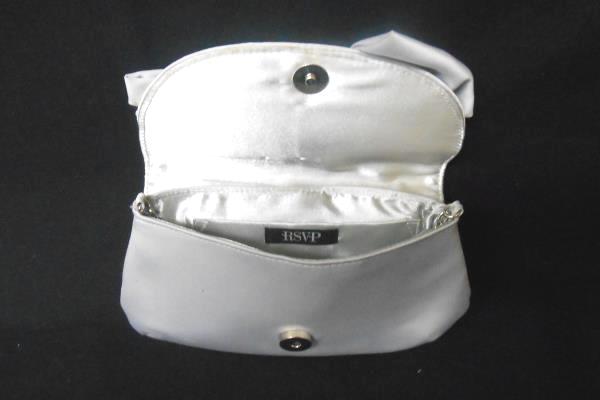 RSVP Gray Satin Silver Tone Chain Wedding Evening Dress Purse Bag Clutch