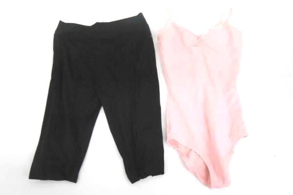 Ballet Outfit Pink Sleeveless Eurotard Body Suit Black Fitness Tie Leg Legging S
