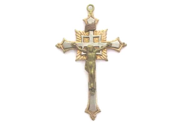 Vintage 3 Tone Silver Crucifix Jesus on the Cross Necklace Pendant