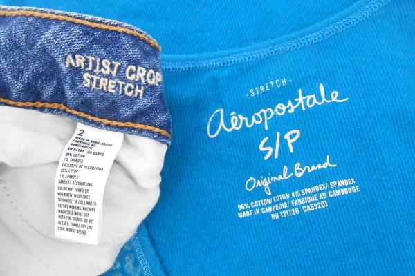 Women's Casual Outfit AEO Artist Crop Denim Pant Sz 2 Aero Teal Sequin Tank Sz S