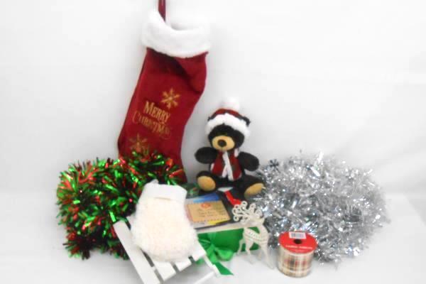 Mixed Lot of Christmas Holiday Decorations Box Garlands Deer Ribbon Santa Snow