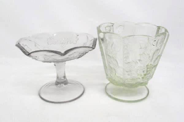 Set 4 Vintage Serving Dishes Clear Glass Grape Leaves Platter Decanter Compote