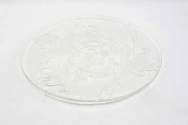 Set 4 Vintage Serving Dishes Clear Glass Grape Leaves Platter Decanter Compote