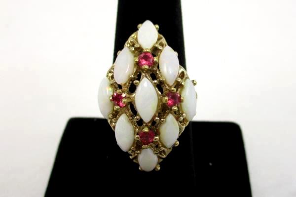 Uncas Signed Diamond Shape Cluster Ring 18K HGE Exquisite Faux Opal Pink Stone 8