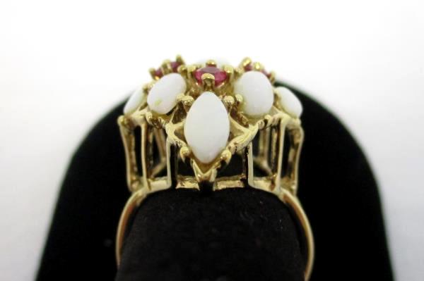 Uncas Signed Diamond Shape Cluster Ring 18K HGE Exquisite Faux Opal Pink Stone 8