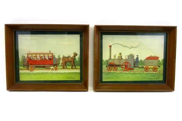 Vintage E Melvin Bolstad Folk Art Framed Prints Set Of Two Rapid Transit C & P