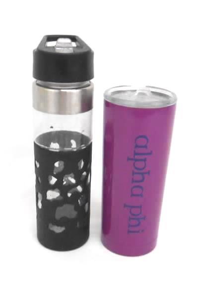 Lot of 2 Travel Mugs Built Metal & Plastic Purple Black Clear