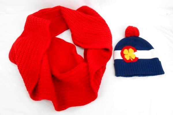 J Crew Bright Red Cable Knit Infinity Scarf & Knit Beanie Cap Hat Winter
