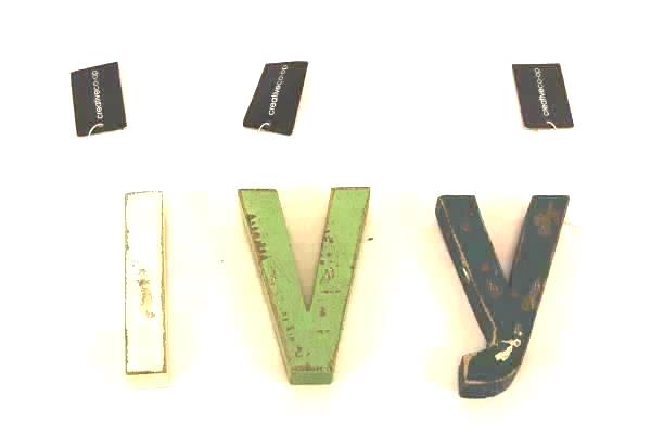 Set of 3 Rustic Fir Wood Letters 4 7/8" Rough Painted Hanging Ready "i-v-y"