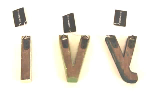 Set of 3 Rustic Fir Wood Letters 4 7/8" Rough Painted Hanging Ready "i-v-y"