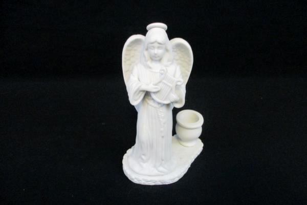 Set Of 2 Flintlock Inc. 1991 Angels With Harp Horn Taper Candles 7"