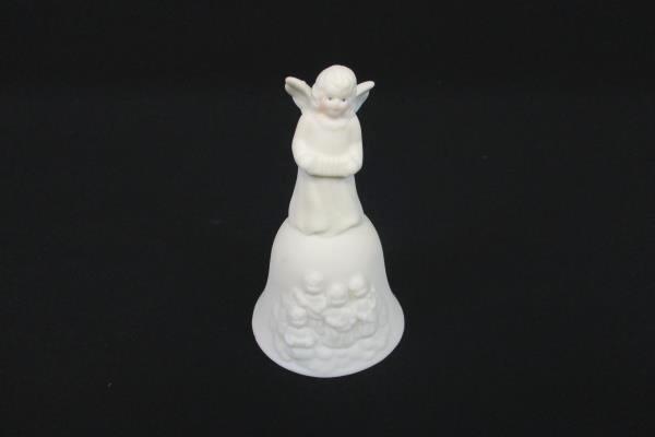 Set of 2 White Porcelain Angel Cherub Bells 4" 4.25"
