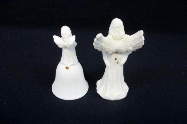 Set of 2 White Porcelain Angel Cherub Bells 4" 4.25"