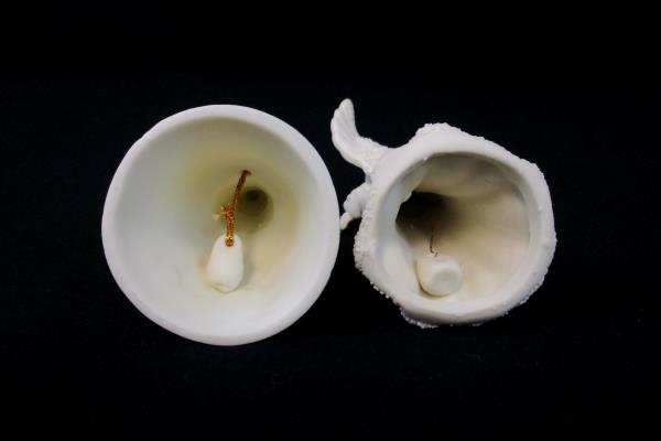 Set of 2 White Porcelain Angel Cherub Bells 4" 4.25"