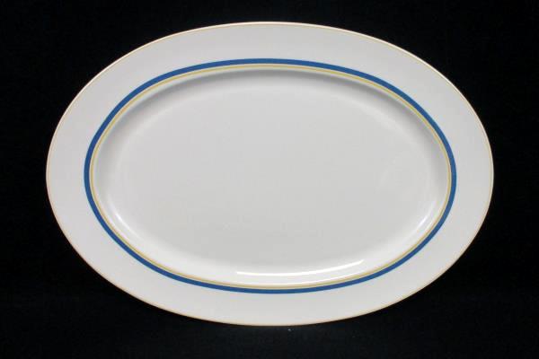 Villeroy & Boch Dinnerware Carrousel Blue Gold Bands Oval Platter 14"
