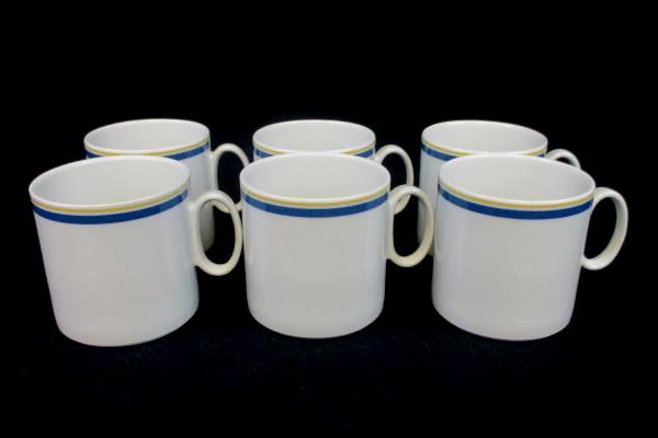 Set of 6 Villeroy & Boch Tea Cups Carrousel Blue Gold Bands Espresso Demitasse