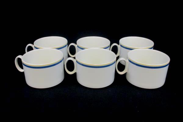 Set of 6 Villeroy & Boch Carrousel Blue Gold Bands Flat Coffee Tea Cups