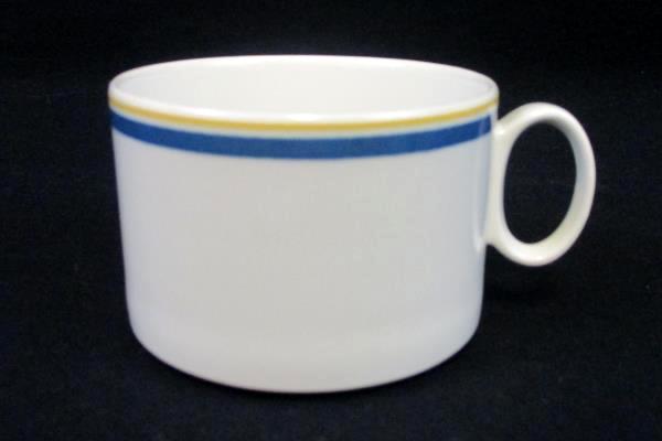 Set of 6 Villeroy & Boch Carrousel Blue Gold Bands Flat Coffee Tea Cups