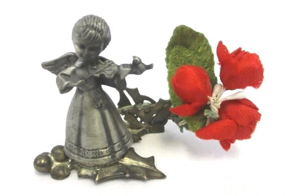 Fort Pewter Christmas Angel Place Card Holder Violin Miniature