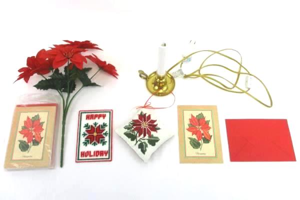 Christmas Poinsettia Lot Cross Stitch Pillow Ornament Wall Hanging Lamp Cards