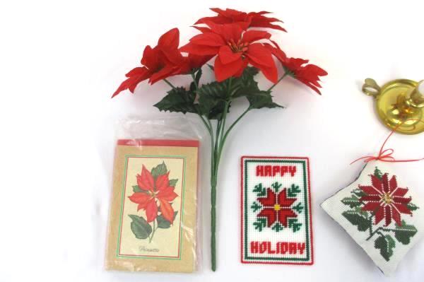 Christmas Poinsettia Lot Cross Stitch Pillow Ornament Wall Hanging Lamp Cards