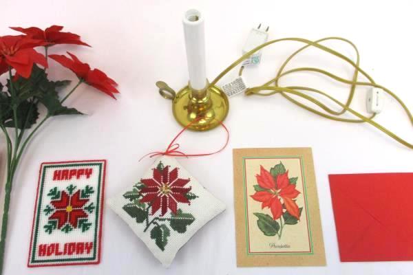Christmas Poinsettia Lot Cross Stitch Pillow Ornament Wall Hanging Lamp Cards