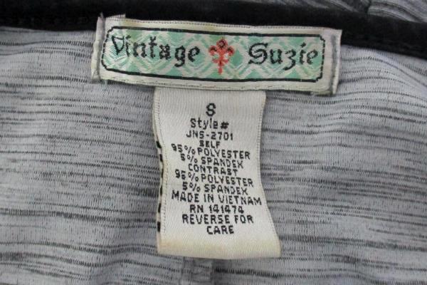 Vintage Suzie Women's Blouse Roll Tab Sleeves Quarter Zipper Front Size 8 Black