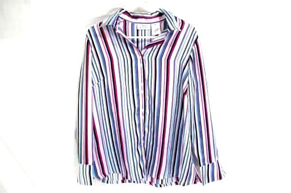 Women's Maternity Announcements Button Up Blouse Stripes Button Wrist Cuff Sz M