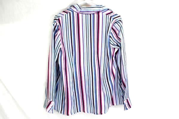 Women's Maternity Announcements Button Up Blouse Stripes Button Wrist Cuff Sz M