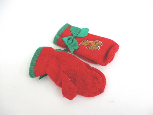 Girls Winter Accessories 2 Piece Knit Hat Gloves Set Teddy Bear Red NIP