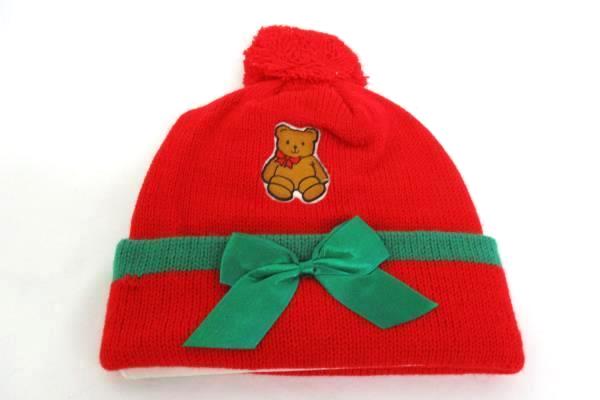 Girls Winter Accessories 2 Piece Knit Hat Gloves Set Teddy Bear Red NIP