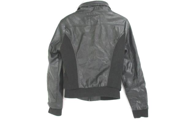 Lane Crawford Black Zip-Up Faux Leather Ribbed Sides Jacket Women's M
