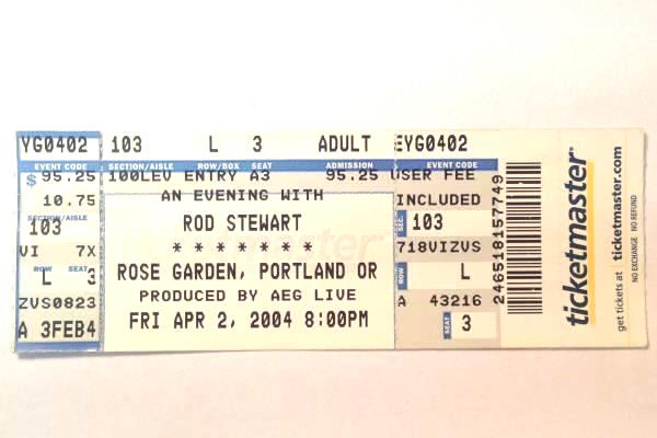 Rod Stewart APR 2 2004 Concert Ticket Rose Garden OR Ticketmaster