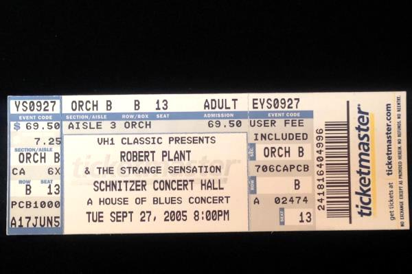 Robert Plant Full Concert Ticket 9-27-05 Mighty ReArranger Tour PDX Portland
