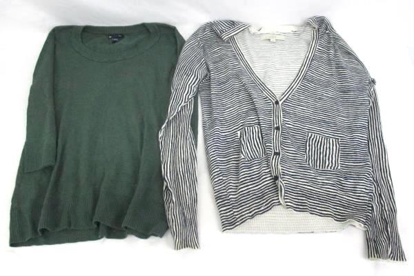 Lot of 2 Tops Gap Green Sweater Abstract LOFT Navy White Striped Women's M