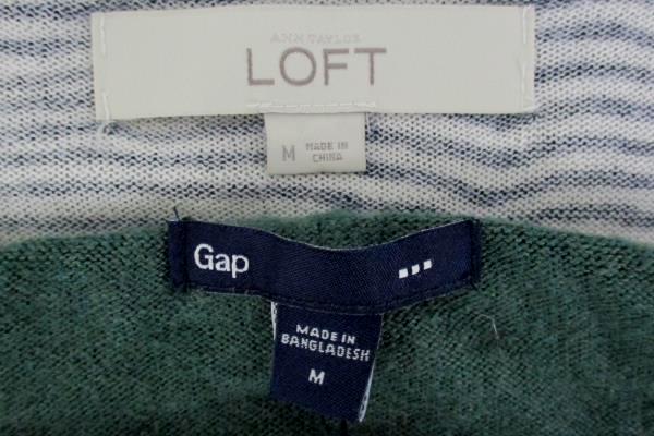 Lot of 2 Tops Gap Green Sweater Abstract LOFT Navy White Striped Women's M